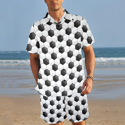 Soccer Ball Texture Print Pattern Men's Beach Shirt and Shorts Set