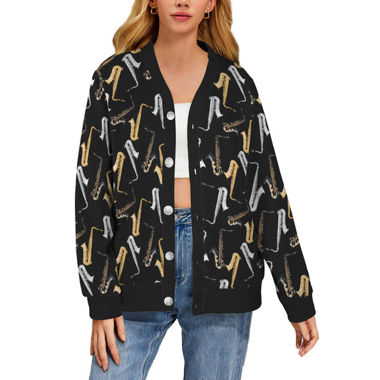 Saxophone Pattern Print Design 01 Women's Cardigan