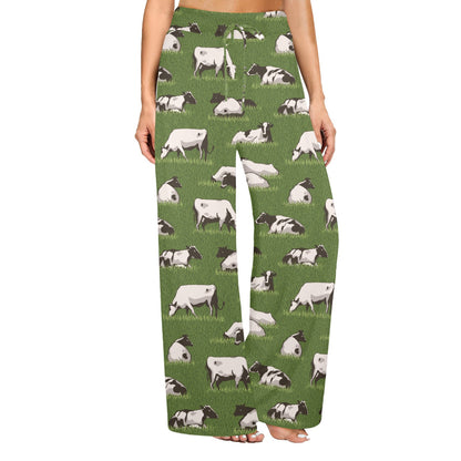 Cow on Grass Print Pattern Women's Wide Leg Lounge Pants