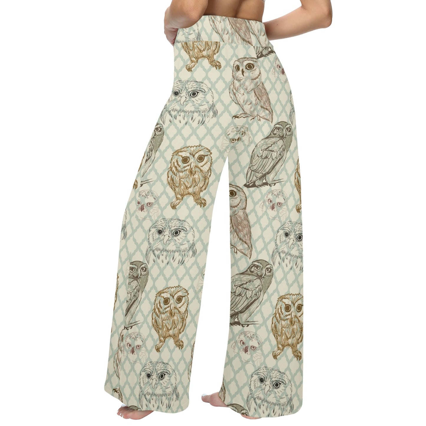 Owl Pattern Print Design A03 Women's Wide Leg Lounge Pants
