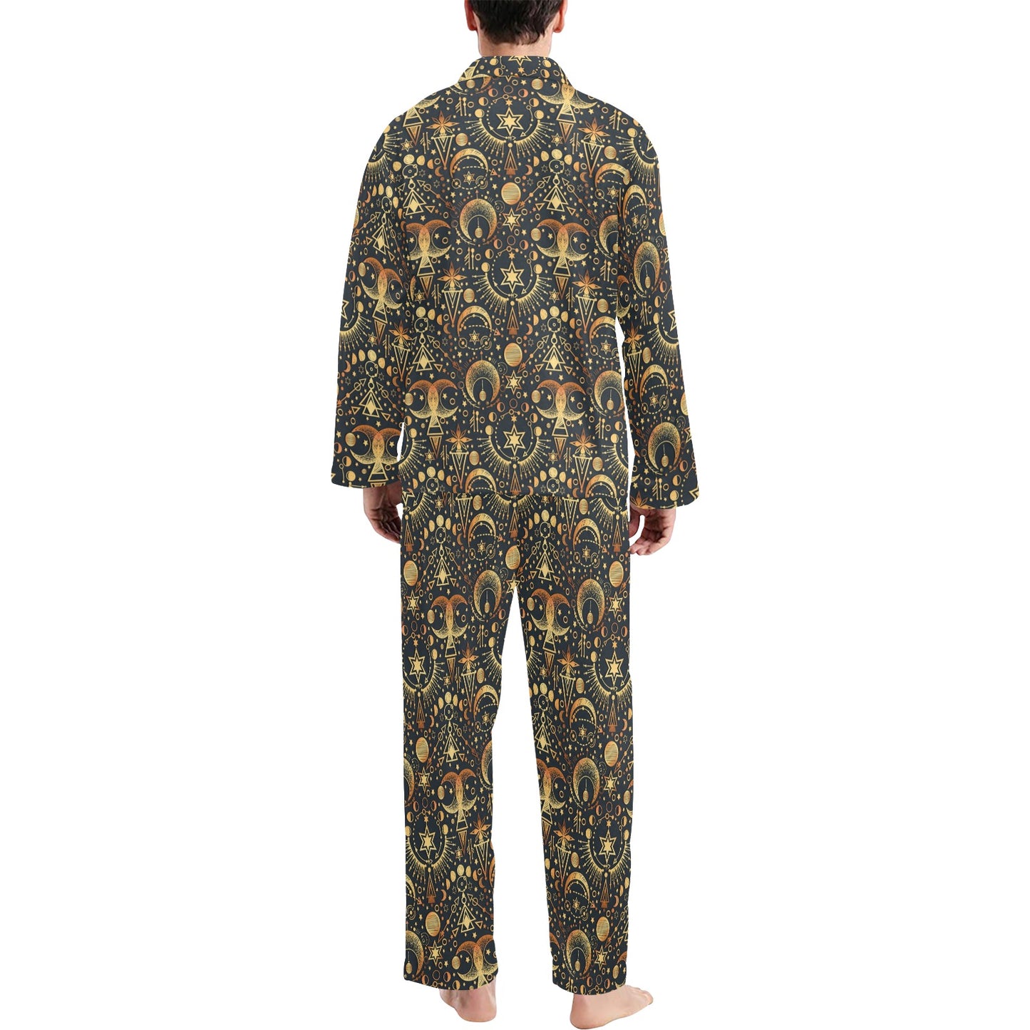 Sun Moon Print Design LKS308 Men's Long Pajama Set