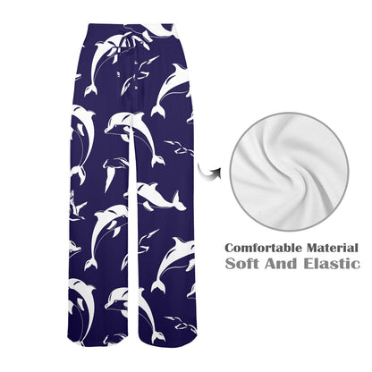 dolphin Design Print Pattern JJ0131 Women's Wide Leg Lounge Pants