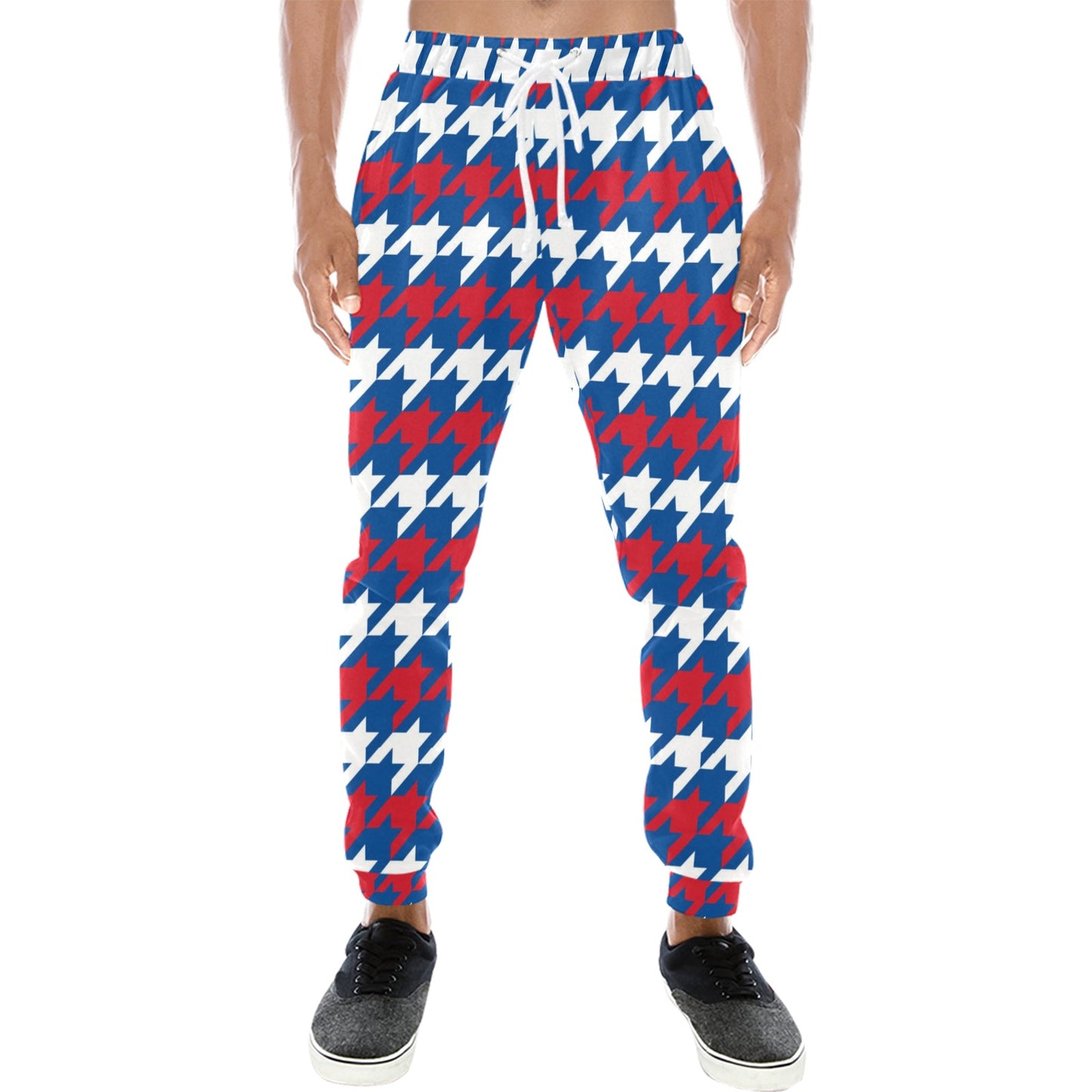 Patriotic Houndstooth Pattern Print Design A02 Men's Sweatpants