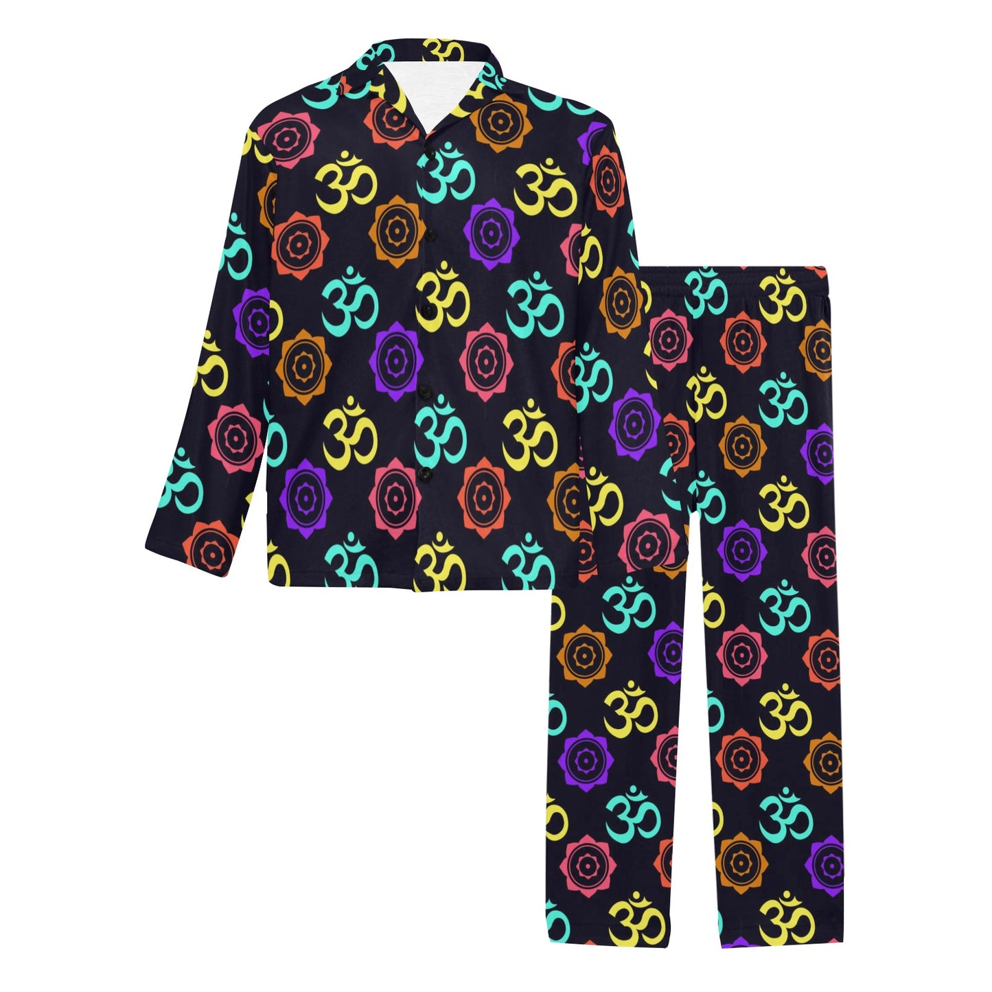 Chakra OM Print Pattern Men's Long Pajama Set