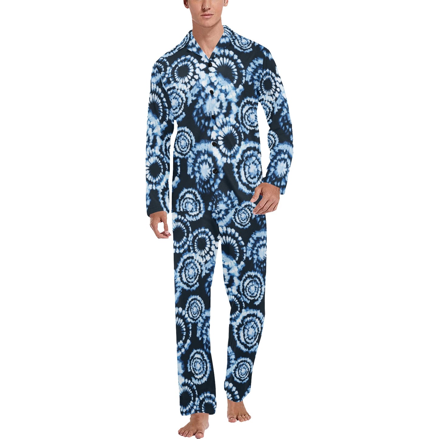 Tie Dye Dark Blue Print Design LKS306 Men's Long Pajama Set