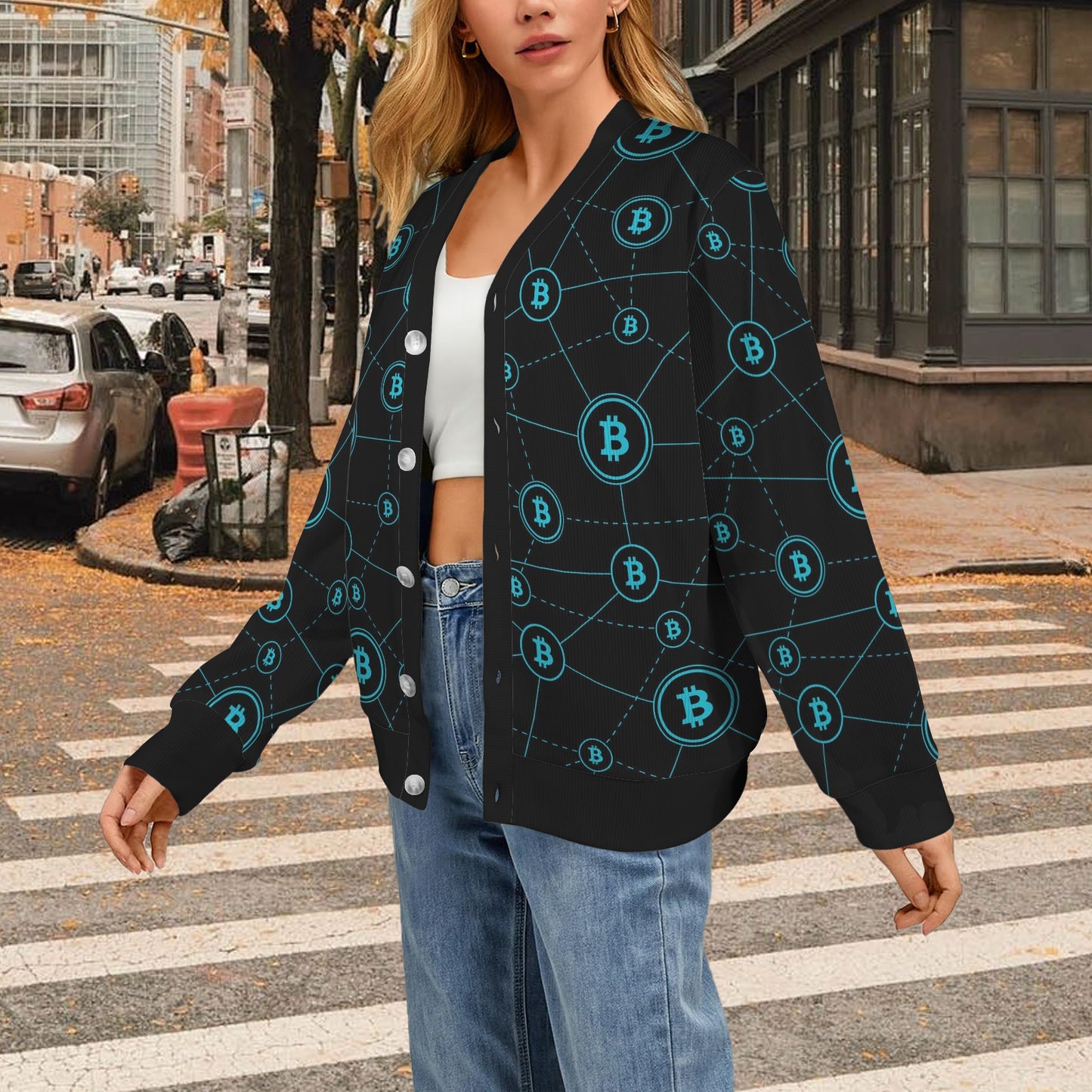 Cryptocurrency Pattern Print Design 01 Women's Cardigan