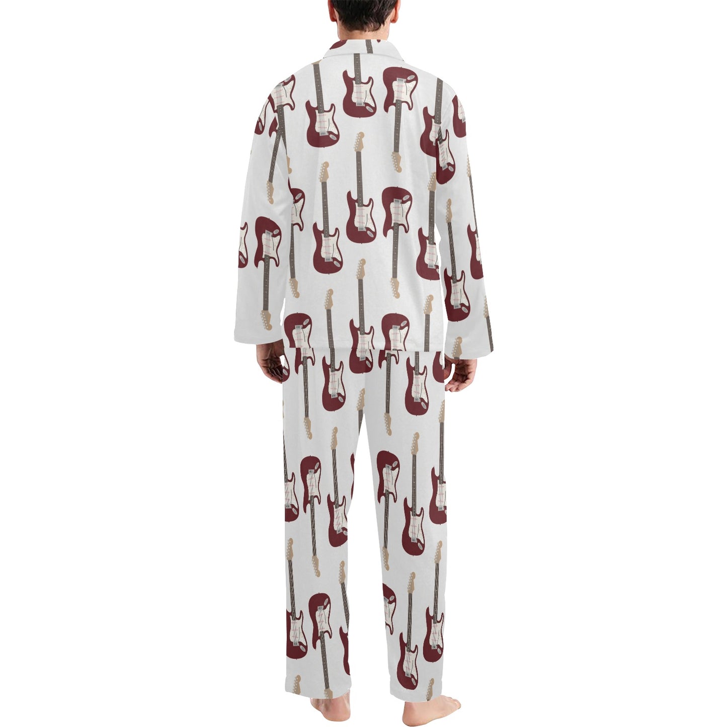 Bass Guitar Pattern Print Design 03 Men's Long Pajama Set