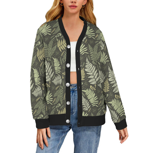 Fern Leave Green Print Pattern Women's Cardigan