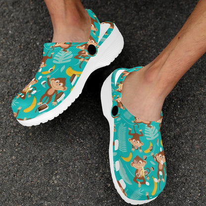 Monkey Happy Design Themed Print Unisex Clogs Shoes