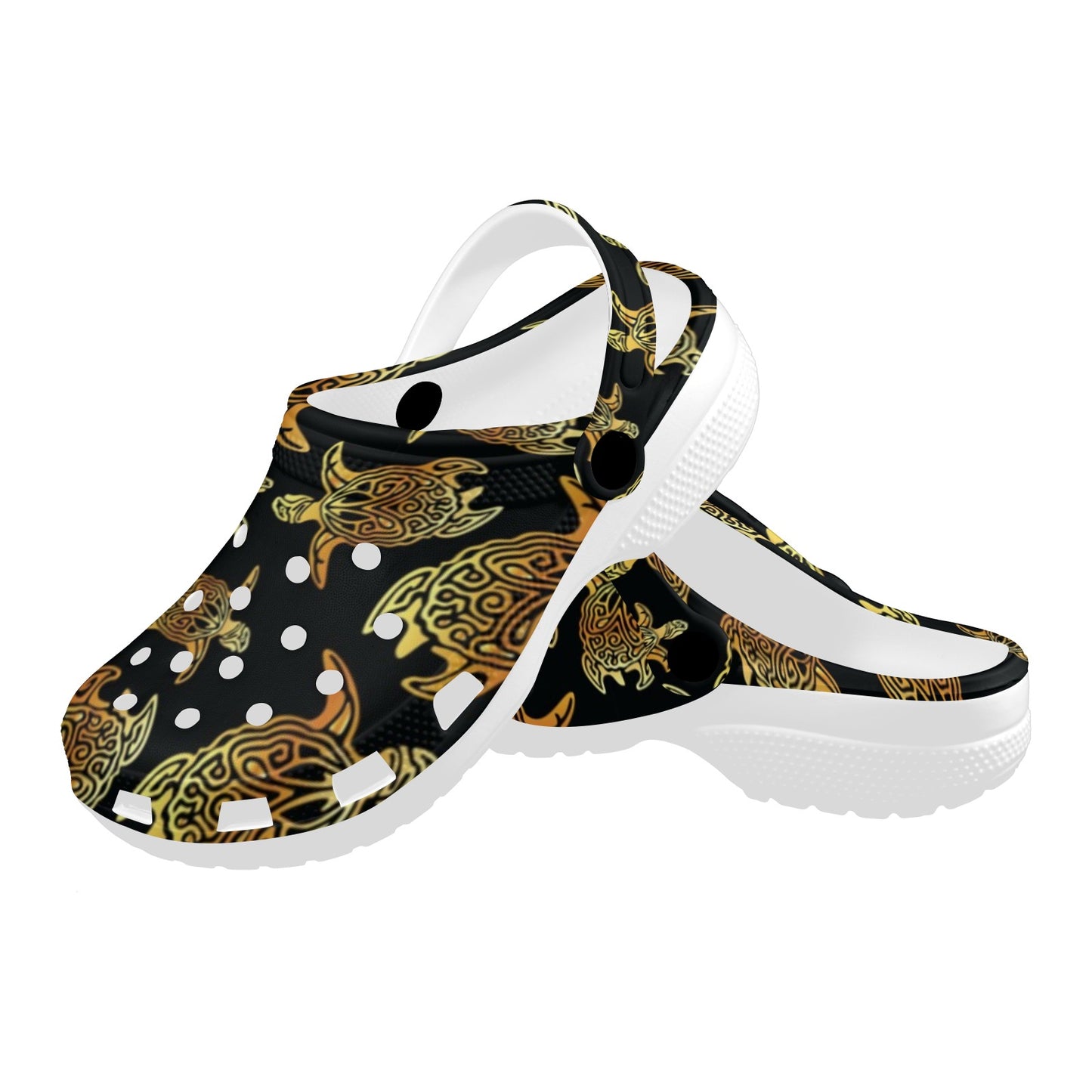 Gold Tribal Turtle Polynesian Themed Unisex Clogs Shoes