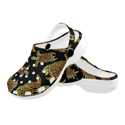 Gold Tribal Turtle Polynesian Themed Unisex Clogs Shoes