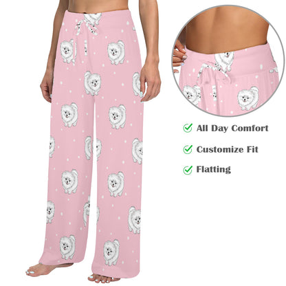 Pomeranians Pattern Print Design A02 Women's Wide Leg Lounge Pants