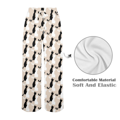 Cat Pattern Print Design 04 Women's Wide Leg Lounge Pants