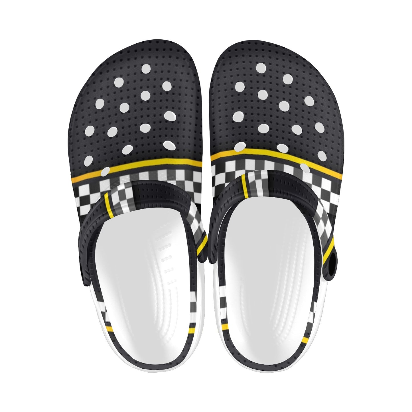 Checkered Flag Yellow Line Style Unisex Clogs Shoes