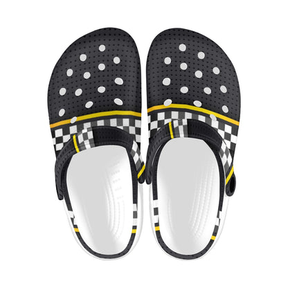 Checkered Flag Yellow Line Style Unisex Clogs Shoes