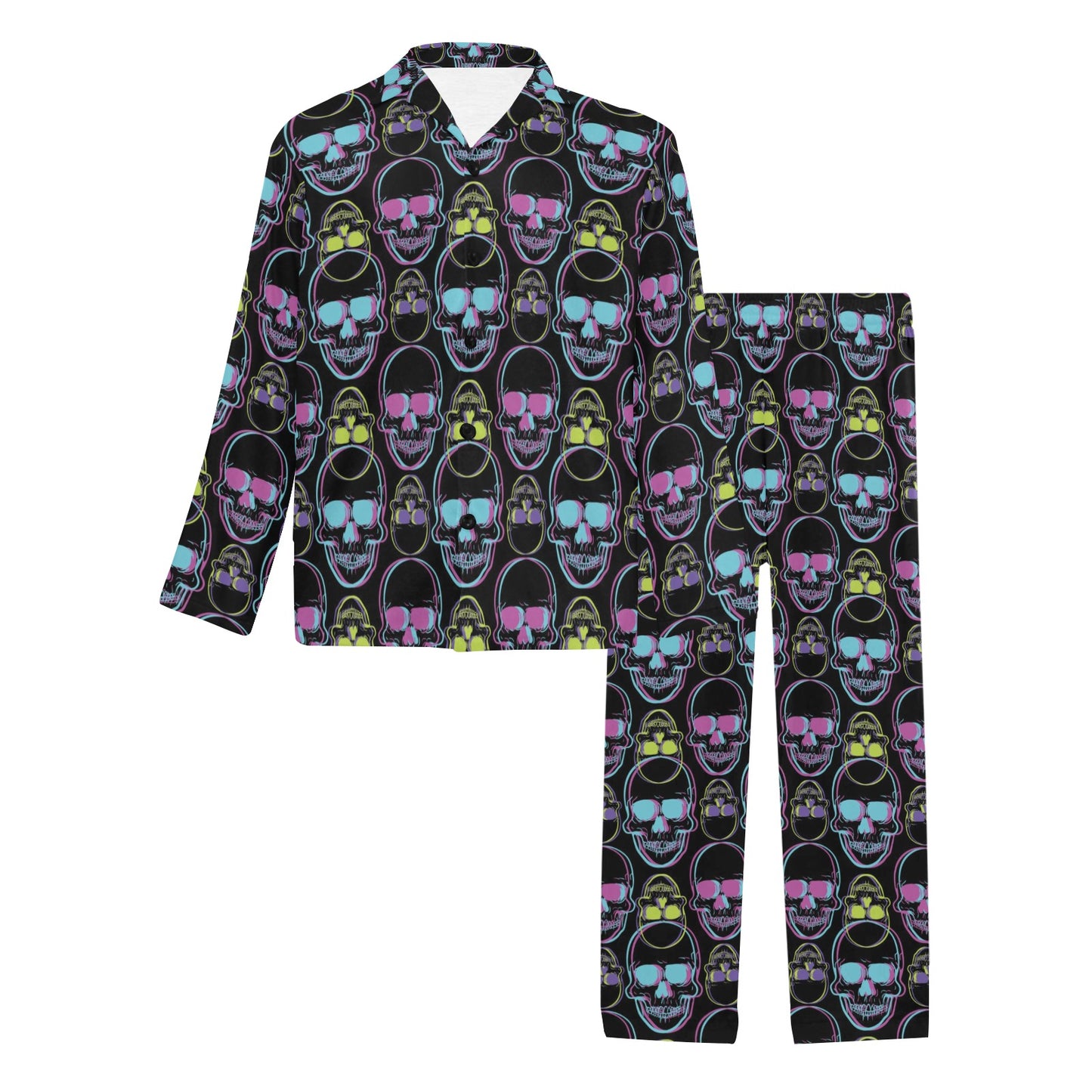Skull 3D Colorful Print Design LKS309 Men's Long Pajama Set