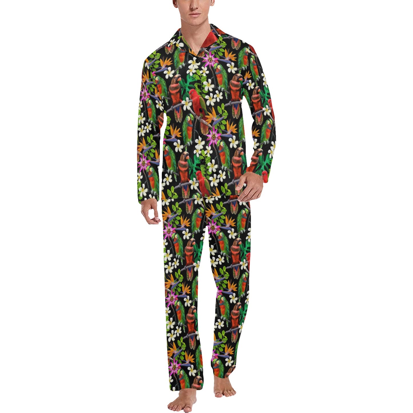 Parrot Design Print Men's Long Pajama Set