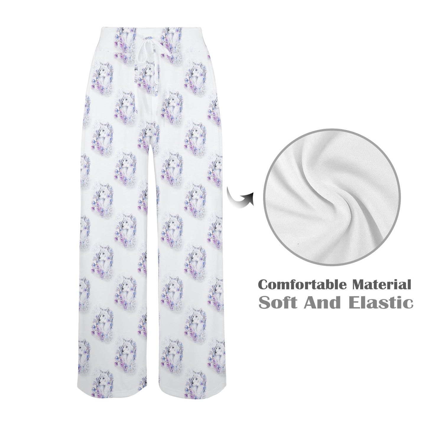 Wolf with Flower Print Design Women's Wide Leg Lounge Pants
