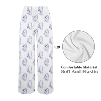 Wolf with Flower Print Design Women's Wide Leg Lounge Pants