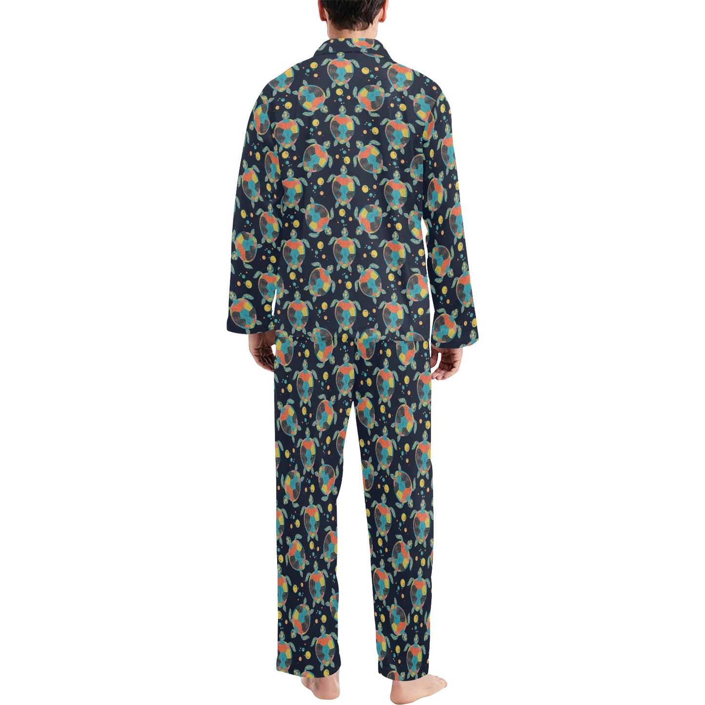 Sea Turtle Colorful with bubble Print Men's Long Pajama Set