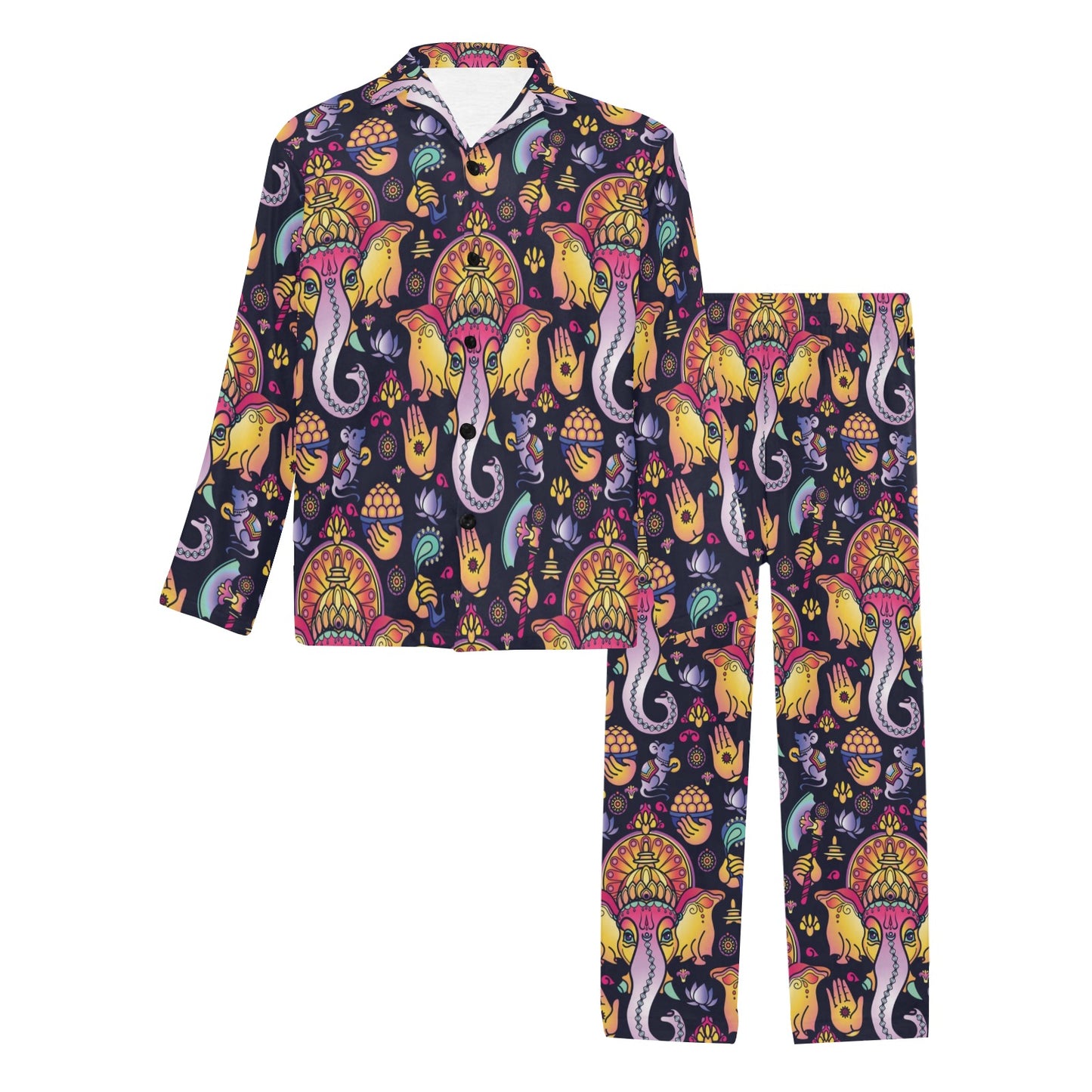 Ganesha Indian Pattern Print Design 03 Men's Long Pajama Set