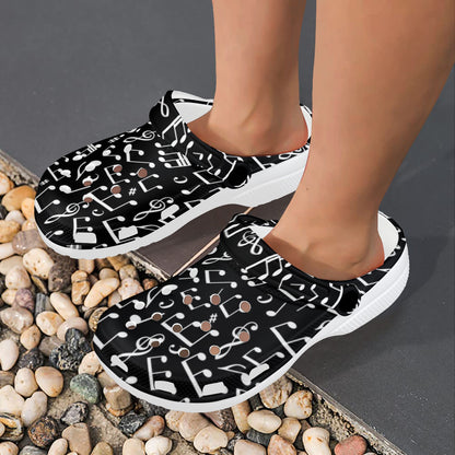 Music Note Black white Themed Print Unisex Clogs Shoes