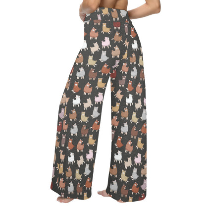 Alpaca Cute Design Themed Print Women's Wide Leg Lounge Pants