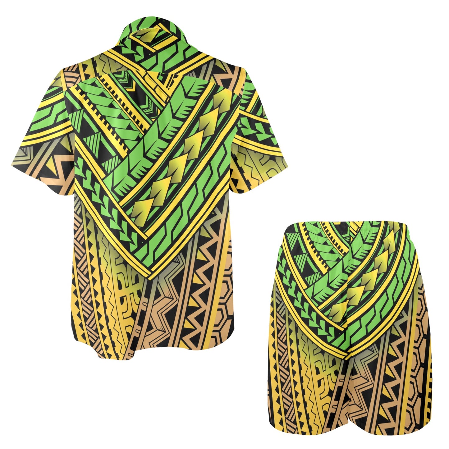 Polynesian Tribal Color Men's Beach Shirt and Shorts Set