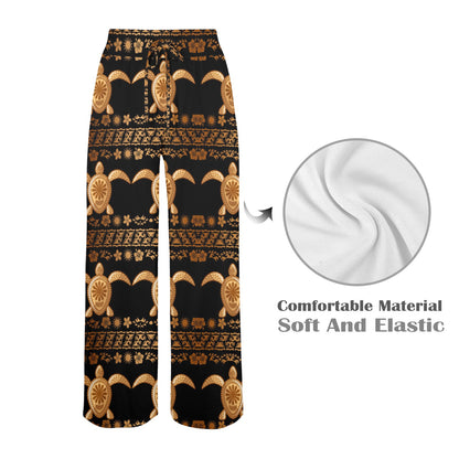 Tribal Sea turtle Polynesian Hawaiian Women's Wide Leg Lounge Pants