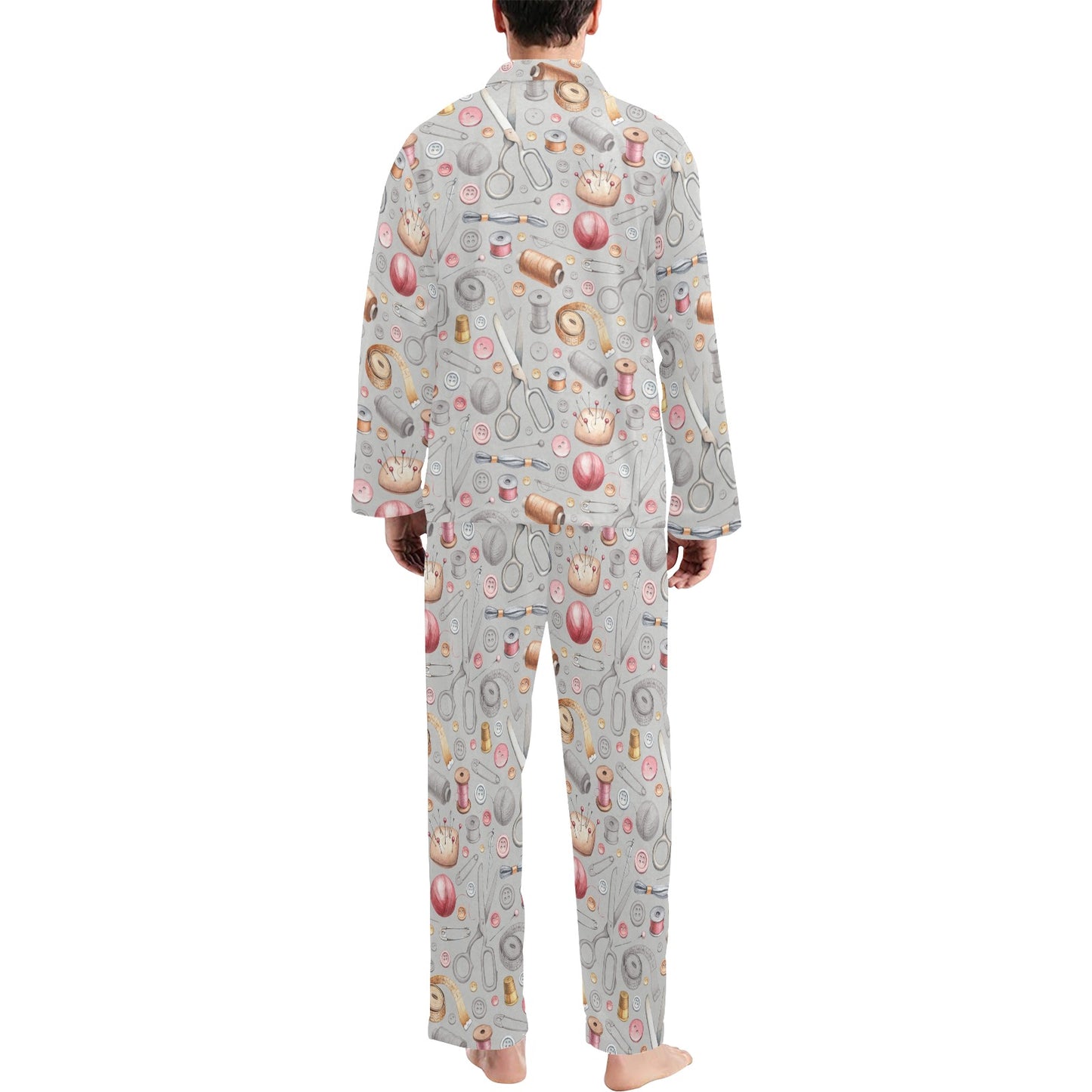 Sewing Equipment Print Design LKS302 Men's Long Pajama Set
