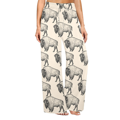 Bison Pattern Print Design 02 Women's Wide Leg Lounge Pants