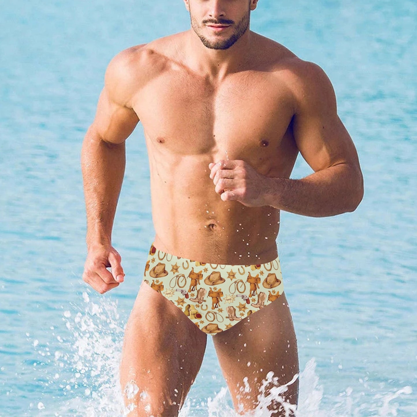Western Cowboy Design Pattern Men's Swimming Briefs