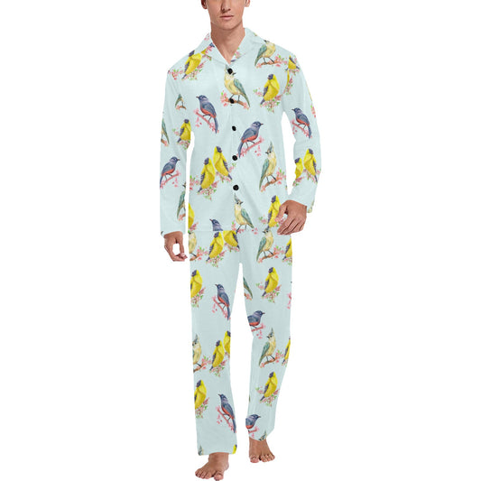 Bird Sweet Themed Print Pattern Men's Long Pajama Set