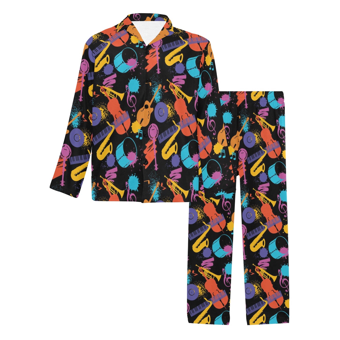 Saxophone Print Design LKS406 Men's Long Pajama Set