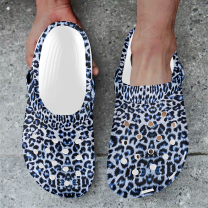 Leopard Blue Skin Print Unisex Clogs Shoes