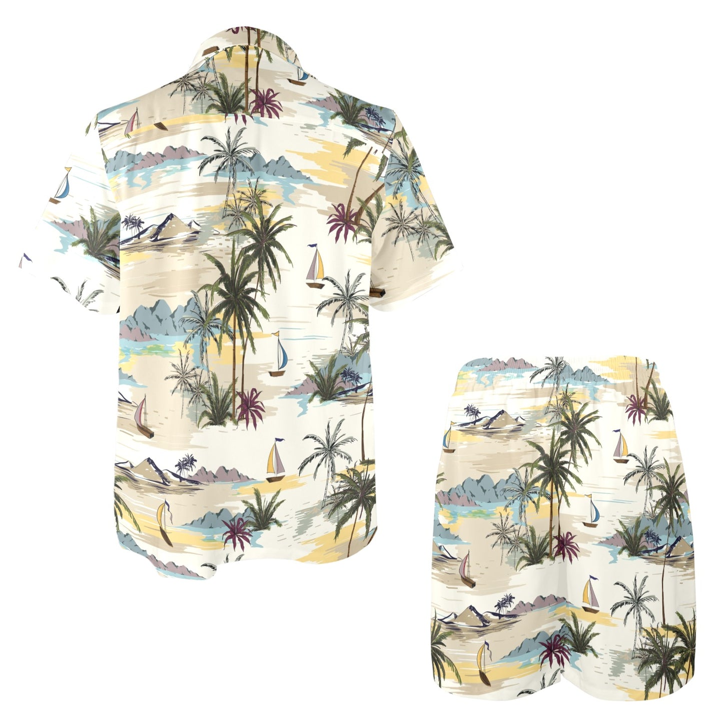 Palm Tree Beach Print Tapestry Men's Beach Shirt and Shorts Set