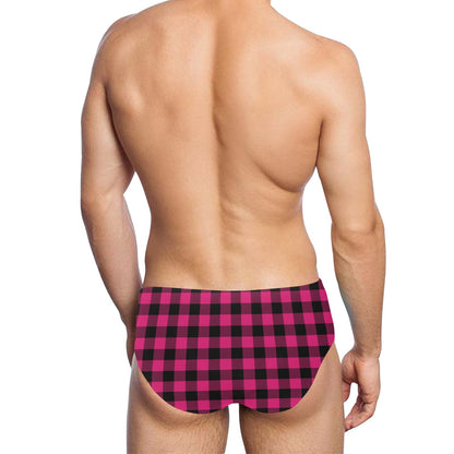 Pink Tartan Plaid Pattern Men's Swimming Briefs