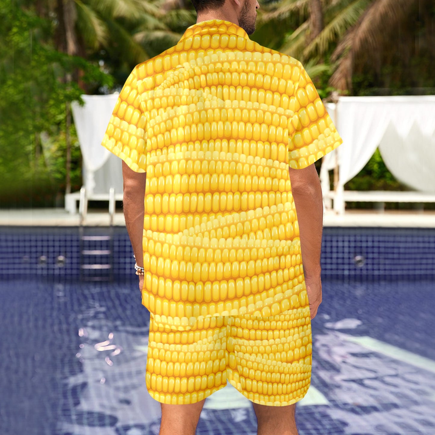Agricultural Corn cob Pattern Men's Beach Shirt and Shorts Set