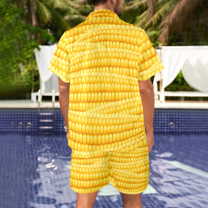 Agricultural Corn cob Pattern Men's Beach Shirt and Shorts Set