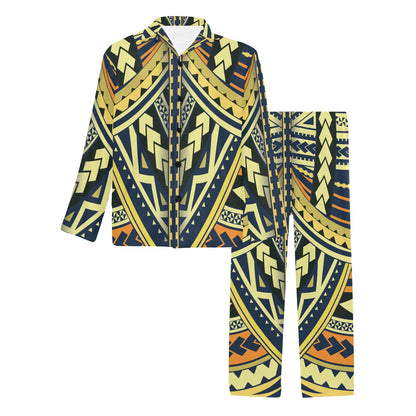 Polynesian Tattoo Print Men's Long Pajama Set