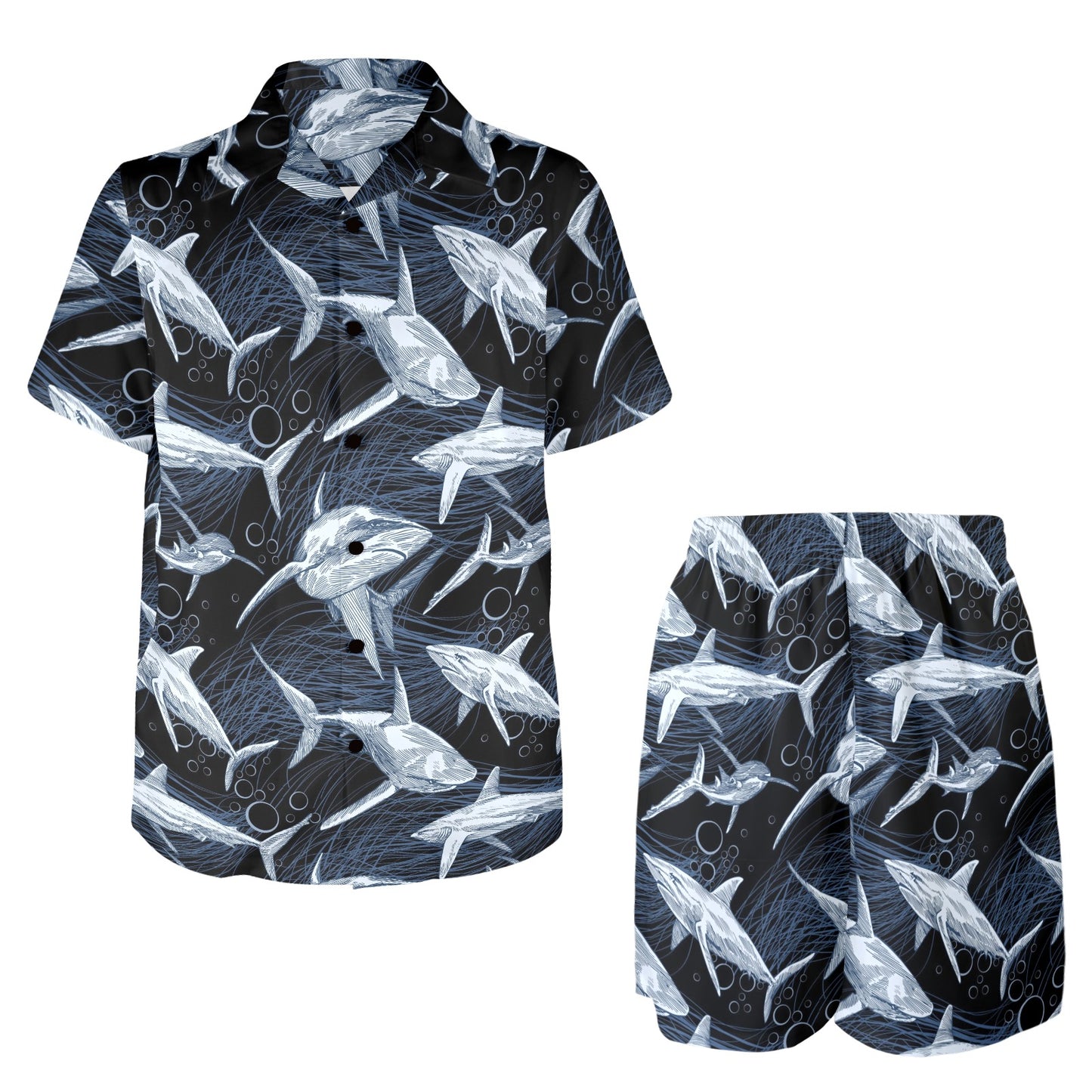 Shark Print Pattern Men's Beach Shirt and Shorts Set