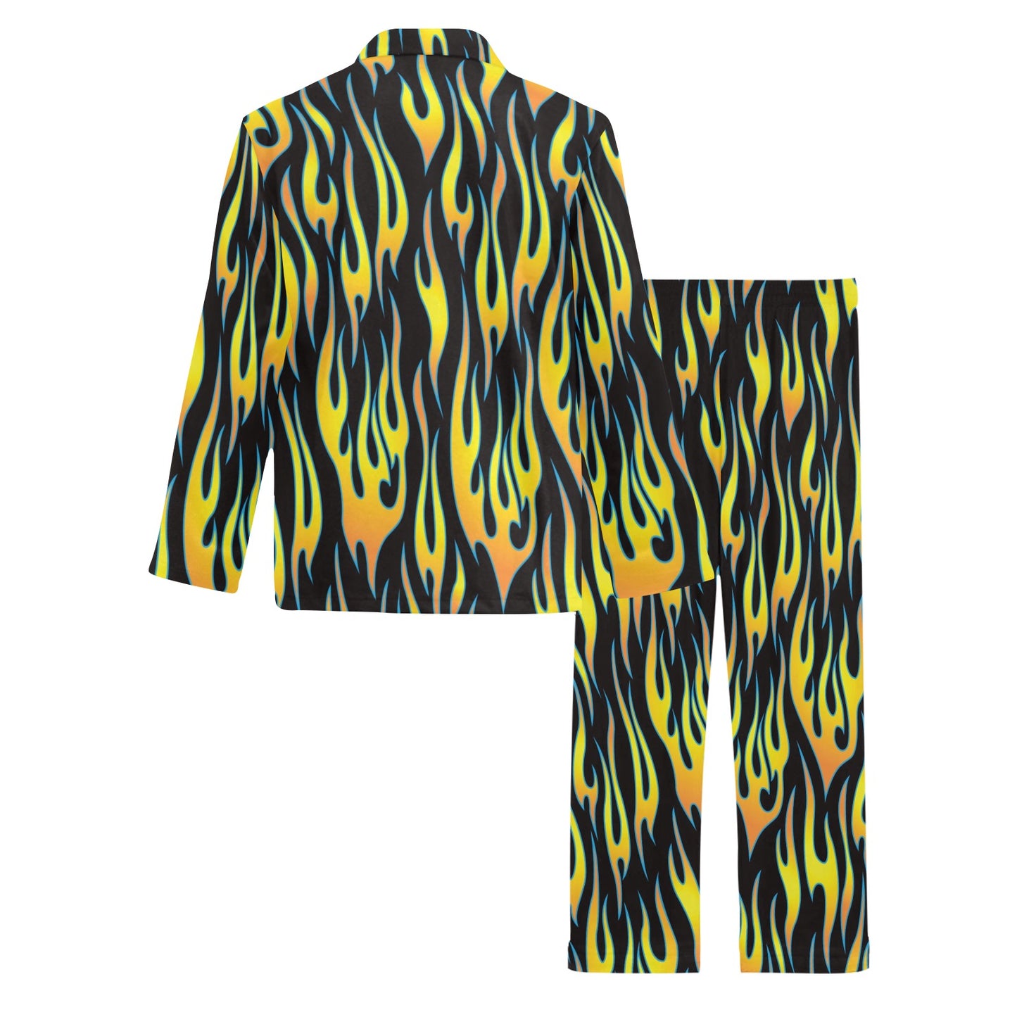 Flame Fire Yellow Pattern Men's Long Pajama Set