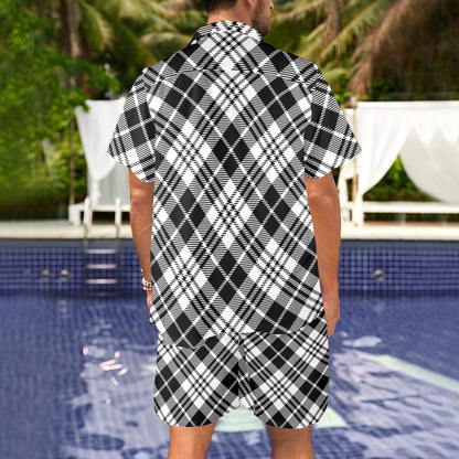 Plaid Black White Pattern Print Design A02 Men's Beach Shirt and Shorts Set
