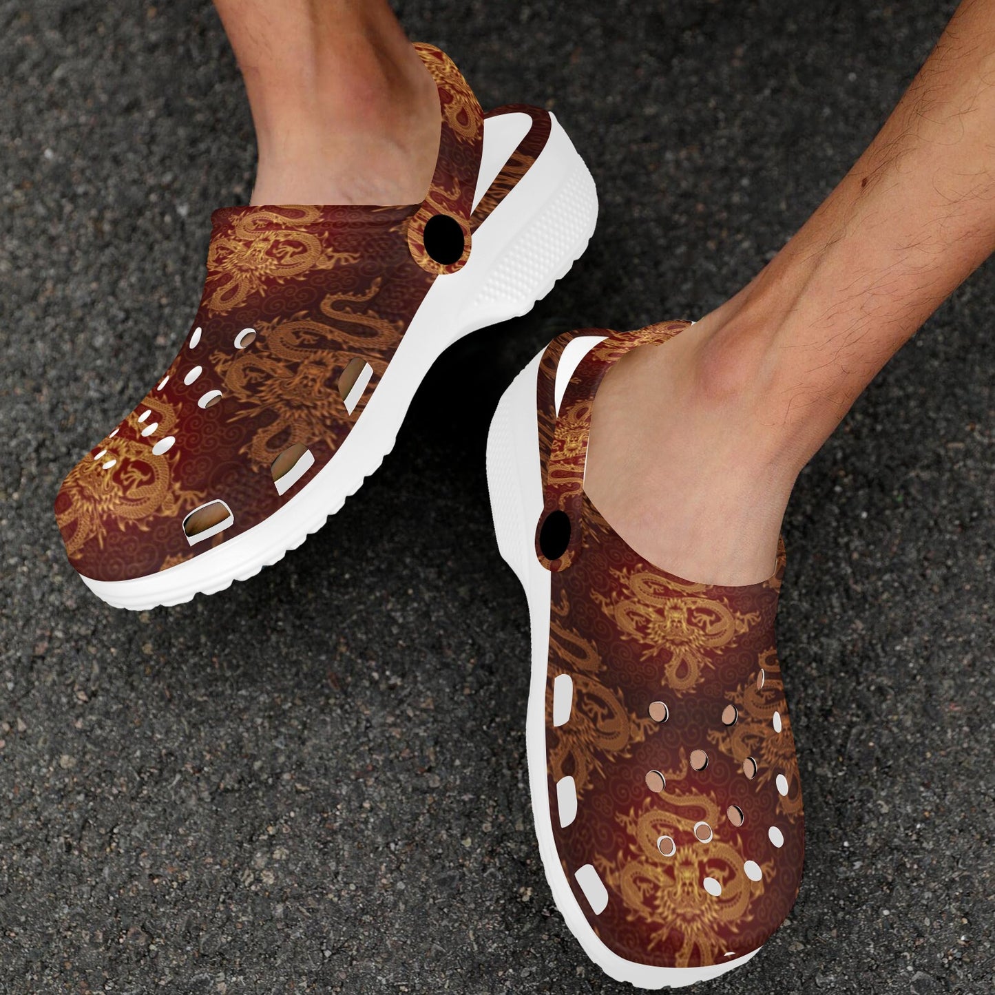 Chinese Dragons Gold Design Unisex Clogs Shoes
