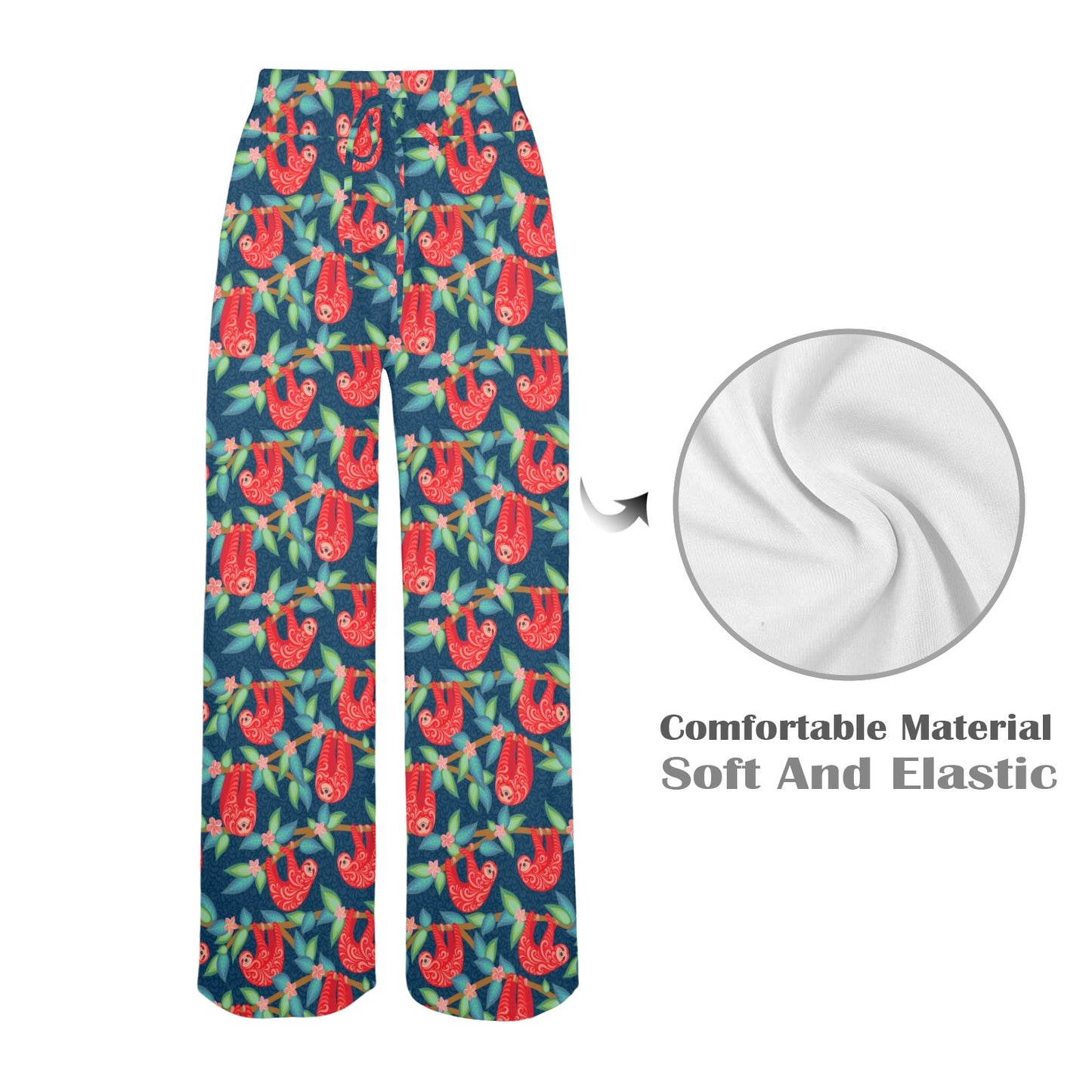 Sloth Red Design Themed Print Women's Wide Leg Lounge Pants