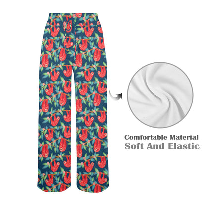 Sloth Red Design Themed Print Women's Wide Leg Lounge Pants
