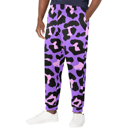 Cheetah Purple Neon Print Pattern Men's Casual Track Pants