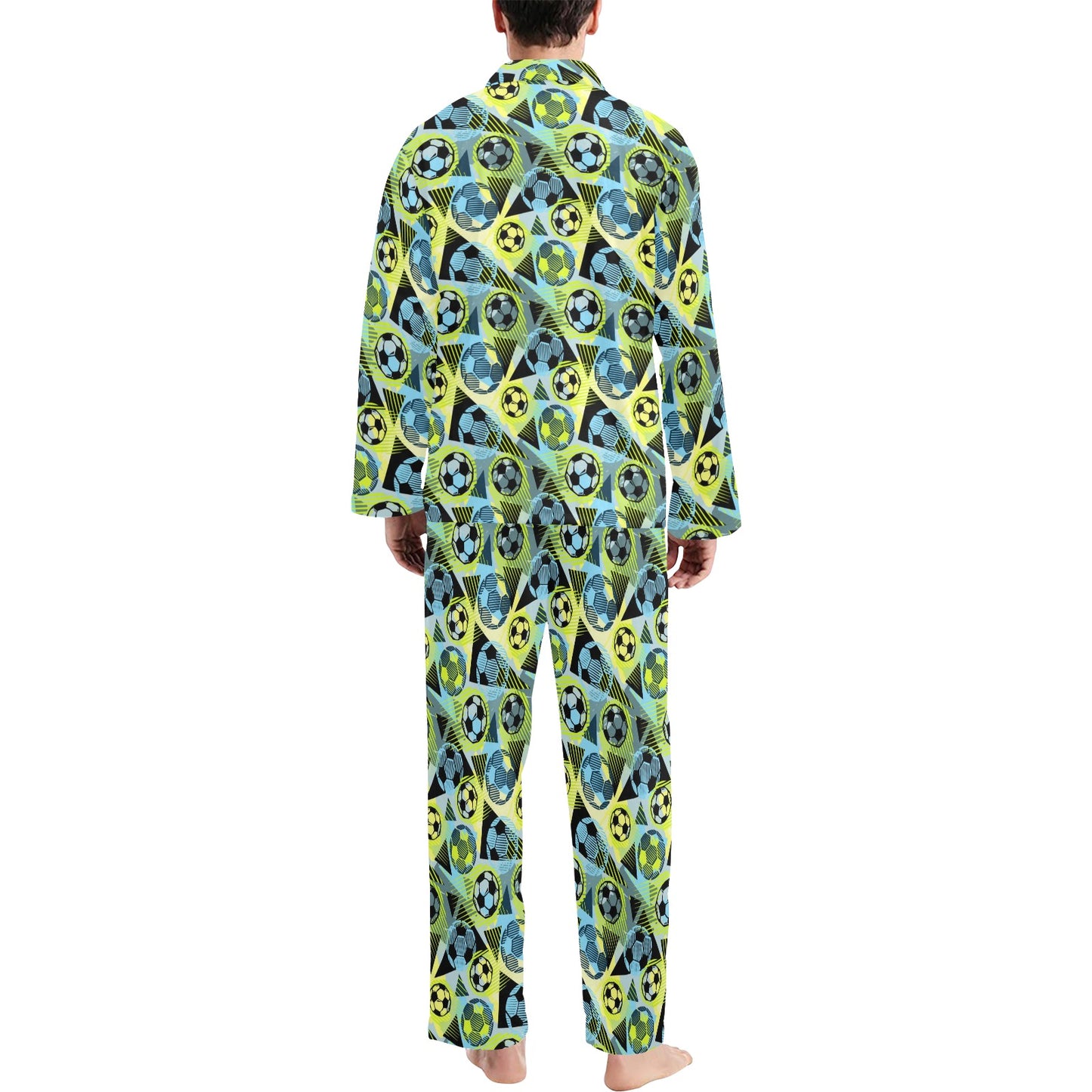 Soccer Ball Themed Print Design Men's Long Pajama Set
