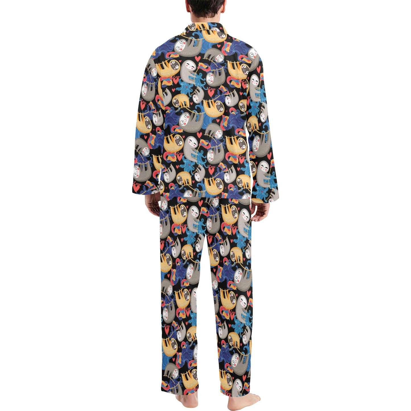 Sloth Cartoon Design Themed Print Men's Long Pajama Set