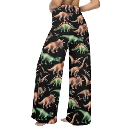 Dinosaur Print Pattern Women's Wide Leg Lounge Pants